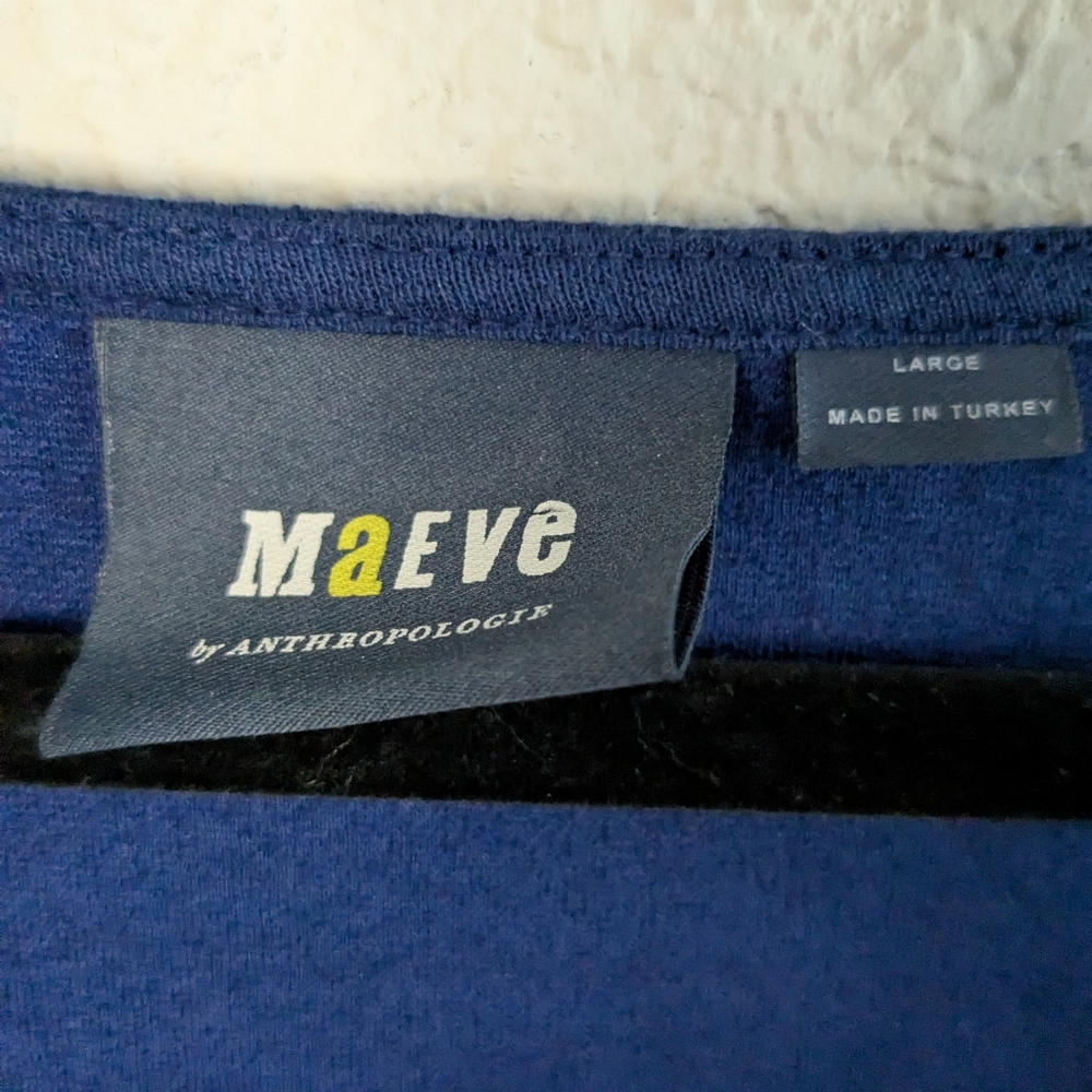 Anthropologie Maeve Textured Stretch Knit Top L Blue Sweetheart Neck LS Excellen - Picture 5 of 7